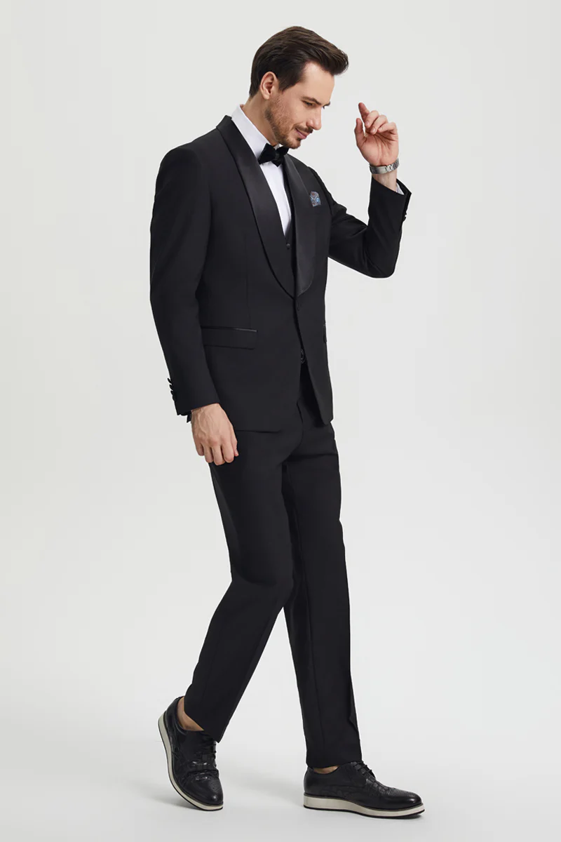Men's Stacy Adams Vested One Button Shawl Lapel Designer Tuxedo in Black - Image 5