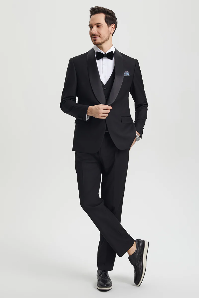 Men's Stacy Adams Vested One Button Shawl Lapel Designer Tuxedo in Black - Image 6