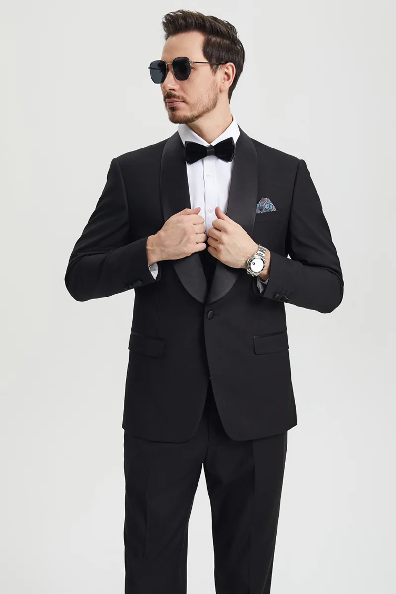 Men's Stacy Adams Vested One Button Shawl Lapel Designer Tuxedo in Black - Image 7