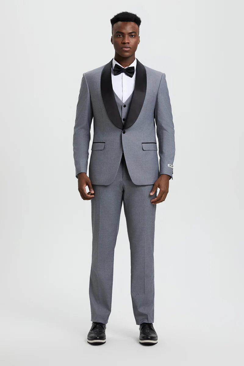 Men's Stacy Adams Vested One Button Shawl Lapel Designer Tuxedo in Grey - Image 3