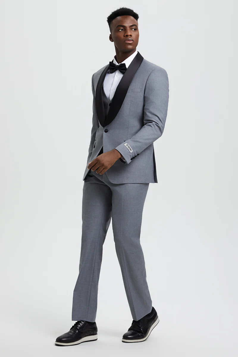 Men's Stacy Adams Vested One Button Shawl Lapel Designer Tuxedo in Grey - Image 4