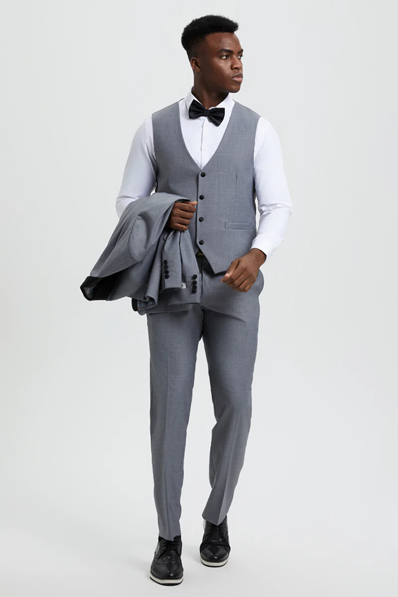 Men's Stacy Adams Vested One Button Shawl Lapel Designer Tuxedo in Grey - Image 5