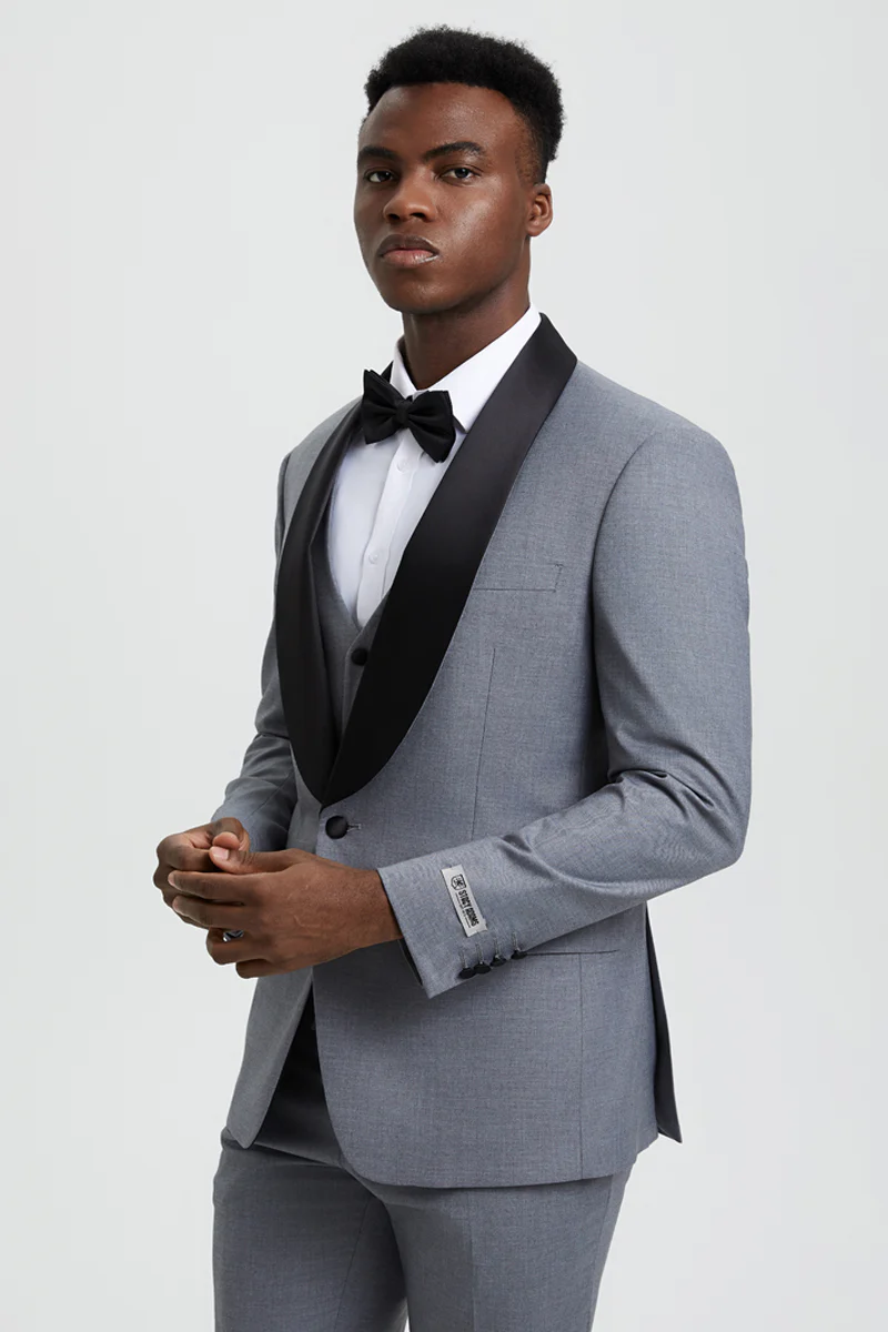 Men's Stacy Adams Vested One Button Shawl Lapel Designer Tuxedo in Grey - Image 6