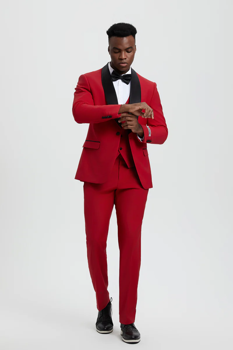 Men's Stacy Adams Vested One Button Shawl Lapel Designer Tuxedo in Red - Image 6